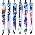 YJ PREMIUMS 6PC American Flag Pens Eagle Black and White Striped Ink Pen for 4th USA Themed Military Veterans Day Marine Crops Employees Gifts Stuff Souvenirs Novelty Items