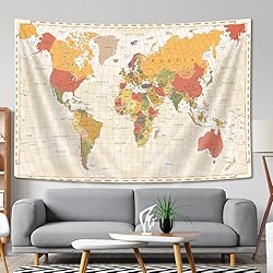 Drgilau World Map Tapestry Wall Hanging, Vintage