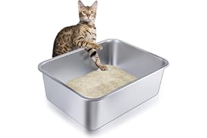 LOPYK Stainless Steel Cat Litter Box - Metal High-Sided Litter Pan for Cats, Rabbits, and Pets, Non-Stick, Odor-Free, Easy to Clean, Splash-Proof, Sturdy and Durable Indoor Cat Toilet Supplies