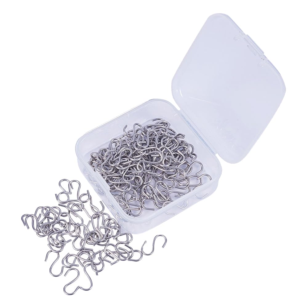 HugeDE 150 Pcs 0.5 Inch Stainless Steel S Hooks Small S Hook Connectors Mini Hanging S Hooks Metal S Shaped Wire Hooks with Storage Box for Hanging Ornaments