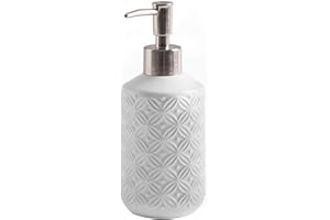 FE FUN ELEMENTS FE Soap Dispenser, 13.5oz Soap Dispenser Bathroom with 304 Rust Proof Stainless Steel Pump, Ceramic Hand Soap Dispenser with Vintage Emboss Design for Kitchen & Bathroom (White)