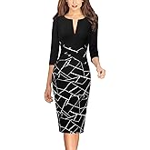 VFSHOW Womens Work Business Casual 3/4 Sleeve Slimming Fitted Front Zipper Crisscross Waist Office Party Pencil Sheath Dress