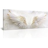 VANSEEING Angel Wings Wall Art Large Canvas Prints Golden White Marble Painting Pictures Aesthetic Artwork Angel Wings Wall Decor for Bedroom Living Room Office Home 20x55inch