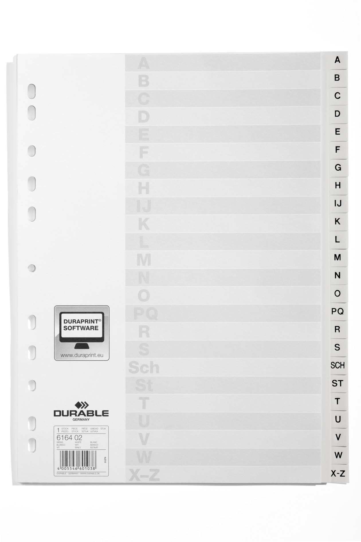 Durable Index Files Labled A-Z - Pre Printed Tabs with Universal Punching - Pack of 10 White Index Sheets - Organise Your Important Documents