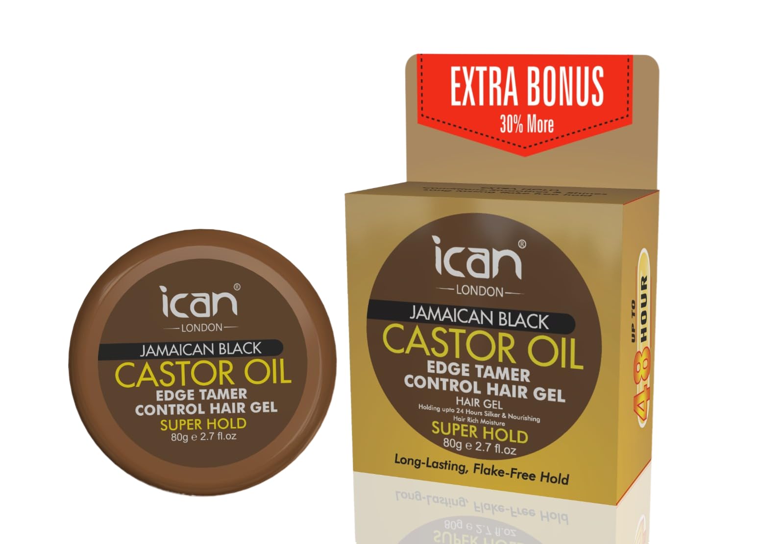 ican London Jamaican Black Castor Oil Edge Control Hair Gel Super Hold 80g