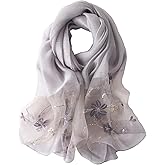 Lzylvta Silk Wool Scarf Elegant Soft Scarf Shawls and Wraps for Weddings Embroidered silk scarf Shade Scarves for Women