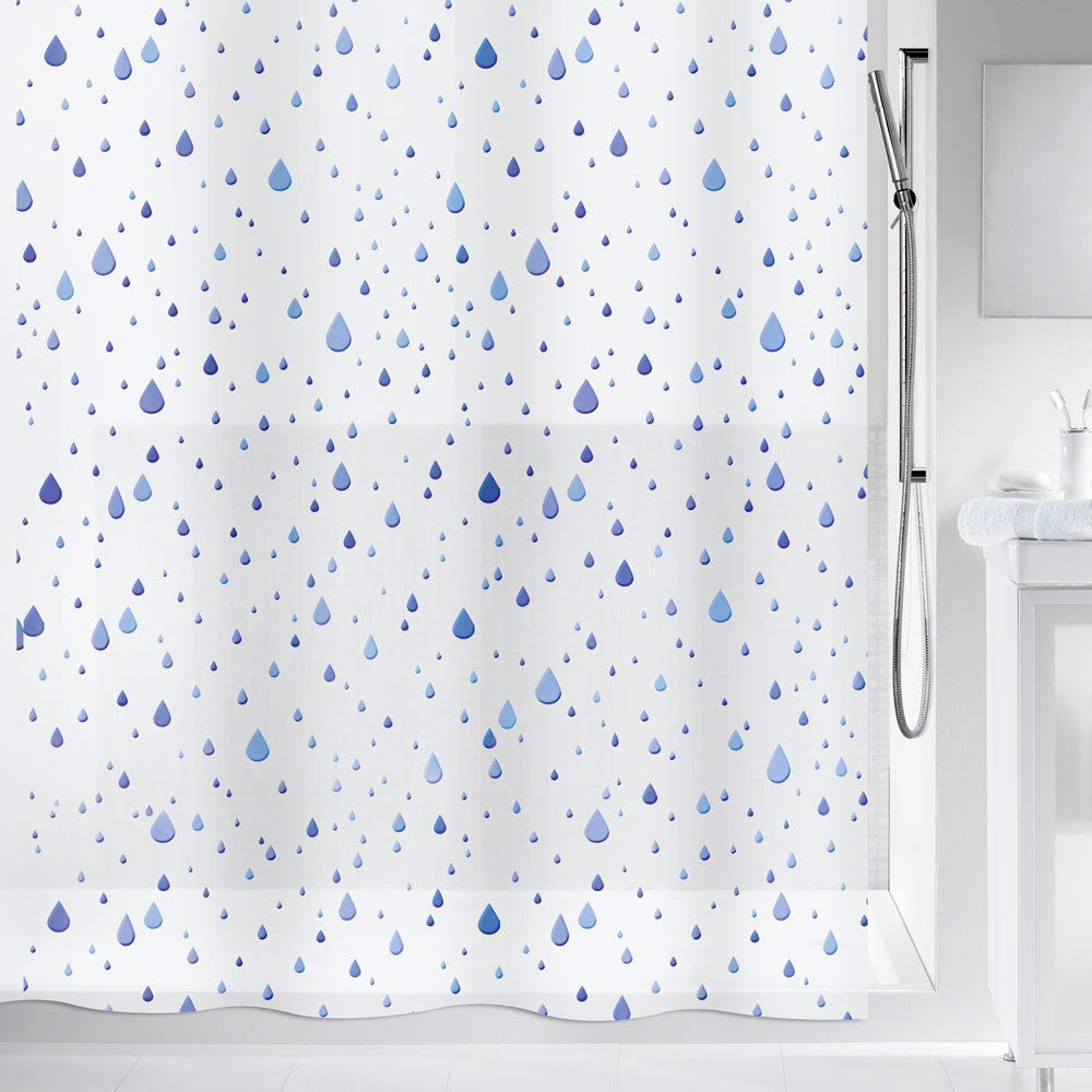 Spirella PVC Opaque Plastic Shower Curtain, 180 x 200 cm, White/Blue