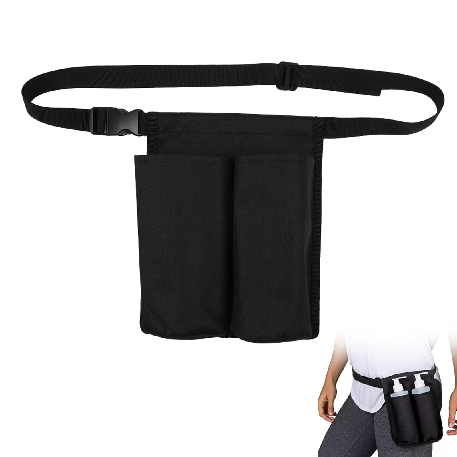 Massage Bottle Bag for 2 Bottle, Professional Massage Therapist Holster, Hands-Free Oil and Lotion Holder with Adjustable Waist Strap for Massage Therapists