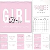 2026 Undated Monthly Girl Boss Wall Calendar 12" Boss Lady Gift Motivational Quote for Women Pink Calendar Blank Hanging Planner Desk Notepad for Teen Girl Feminist Home School Office