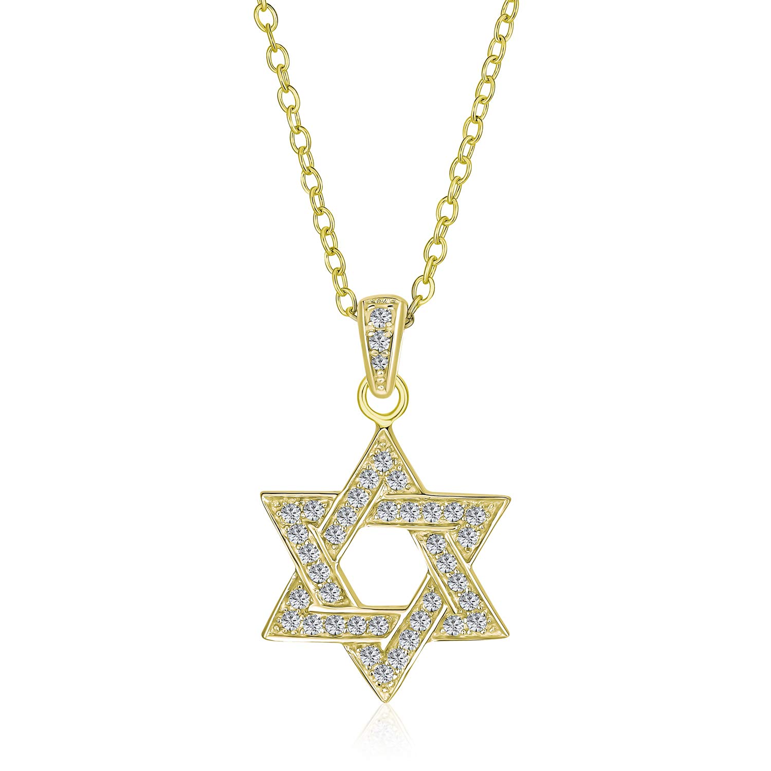 Bling Jewelry Traditional Hanukkah Star of David Pendant Necklace: CZ Accents, Gold Plated & Sterling Silver Women & Teen Bat Mitzvah โ image 1