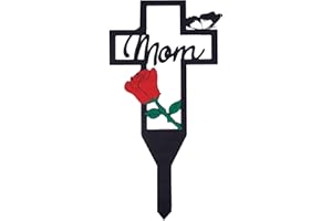 Tugaizi Memorial Grave Marker Metal Cross Plaque Garden Grave Marker Mom Memorial Stake Sympathy Grave for Cemetery Decorations Outdoors Yard Decor, Red Rose, Butterfly