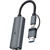 TP-Link 2-in-1 USB A &amp; USB C 3.0 to Ethernet Adapter for Laptop, Plug &amp;Play | RJ45 Gigabit LAN, Aluminum Case, Thunderbolt 4/3 Compatible w/ Windows, Mac / iPad OS &amp; More (UE310C)