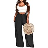 Nimsruc Womens Jumpsuit Casual Loose Sleeveless Adjustable Spaghetti Straps Wide Leg Pants Baggy Overalls With Pockets