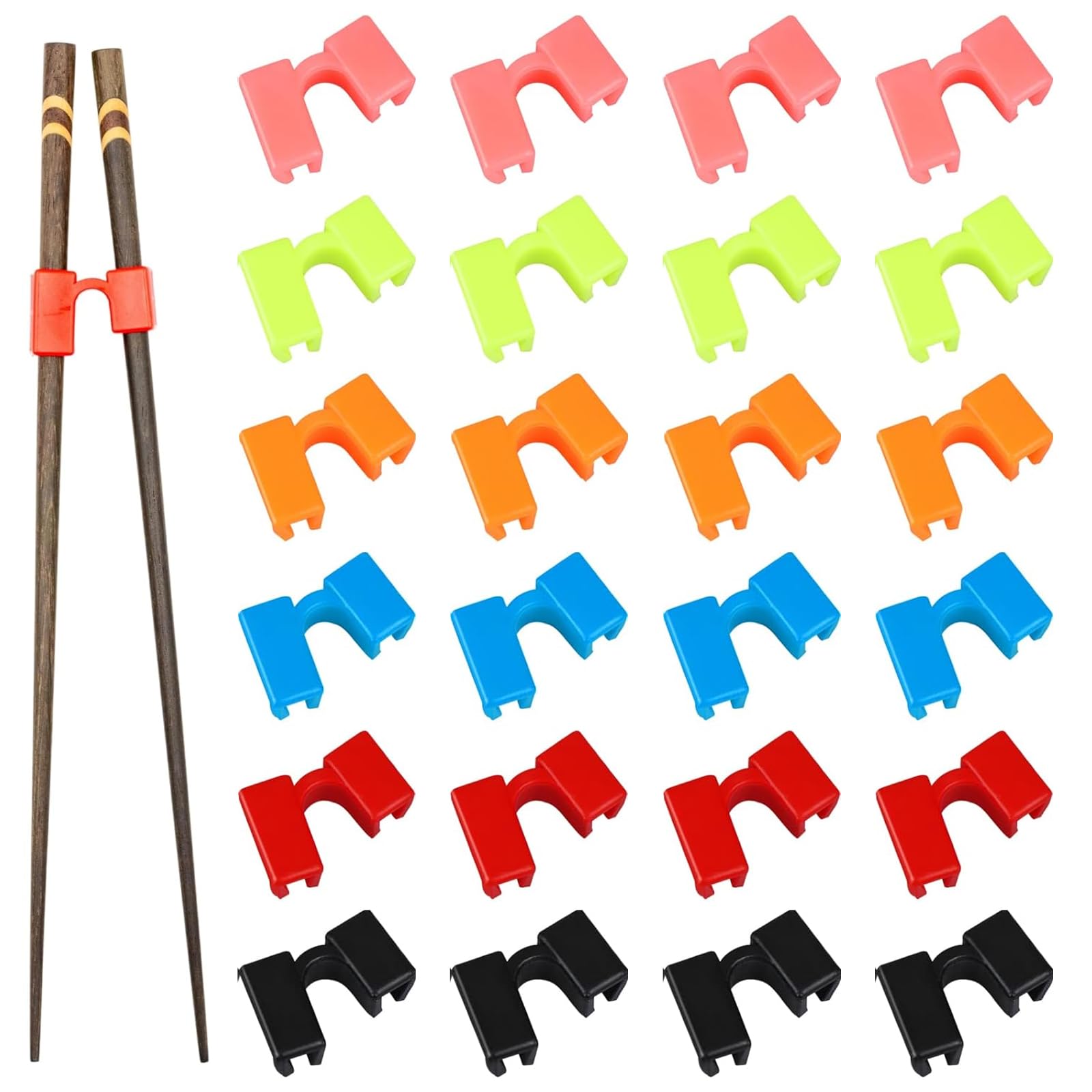 WUERKIYA 24Pcs Reusable Chopstick Helpers, Training Chopstick Hinges Connector Practice Chopsticks, Non-Slippery Training Chopstick Training Chopsticks for Adults, Beginner, Trainers or Learner