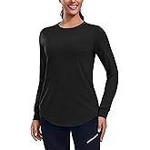 PINSPARK Long Sleeve Workout Tops for Women Crewneck Yoga Shirts Lightweight Athletic Gym Running Fall Sport T-Shirt