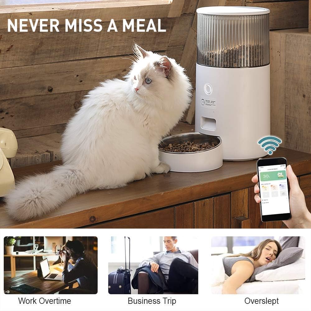 YOUMI Automatic Cat and Dog Feeder APP Control Timed with Dual Power Supply, Desiccant Bag for Dry Food, Specially Designed 2.5L Capacity to Keep Cat Food Fresh and Weight Management : Kitchen & Dining