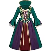 Nuoqi Medieval Dress for Girls Green Velvet Renaissance Dress Witch Cosplay Costume, 10-12