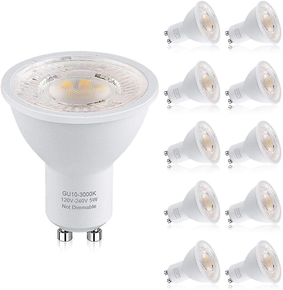 PURSNIC MR16 5W GU10 LED Light Bulbs, 40W Halogen Bulbs Equivalent, 400lm, Warm White, 3000K, 60° Beam Angle, Recessed Lighting, Track Lighting,10-Pack [Energy Class A+]
