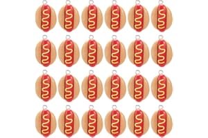 SUNNYCLUE 60Pcs Hot Dog Charm Fast Food Resin Charms Bulk Flat Back 3D Imitation Foods Hotdog Shaped Small Pendants with Silv