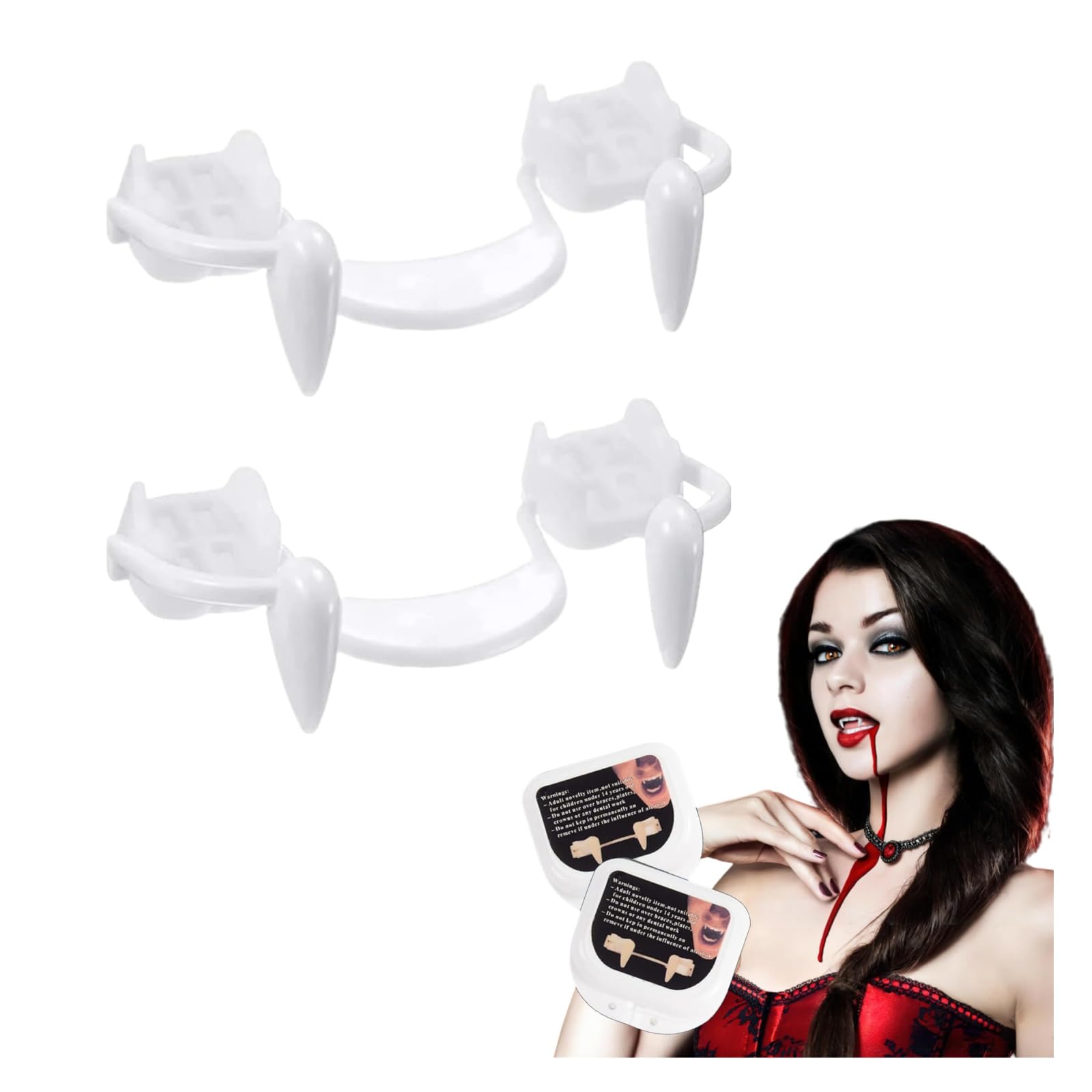 Vampire Teeth, 2Pcs Retractable Halloween Vampire Fangs, Reusable Fake Teeth with Portable Box for Horror Party Decorations Cosplay Props for Women and Men (bb)