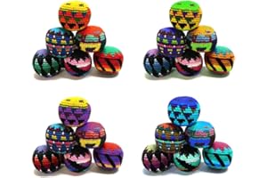 Mia Jewel Shop Crochet Hacky Ball Kick Sack Multicolored Geometric Pattern Foot Bag - Handmade Guatemalan Toys - Assorted Bulk Set of 3, 6, 12, or 24