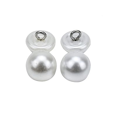 Monrocco 100 pcs White Pearl Bead Cap Half Ball Faux Pearl Flower Buttons with Shank Embellishments for Craft