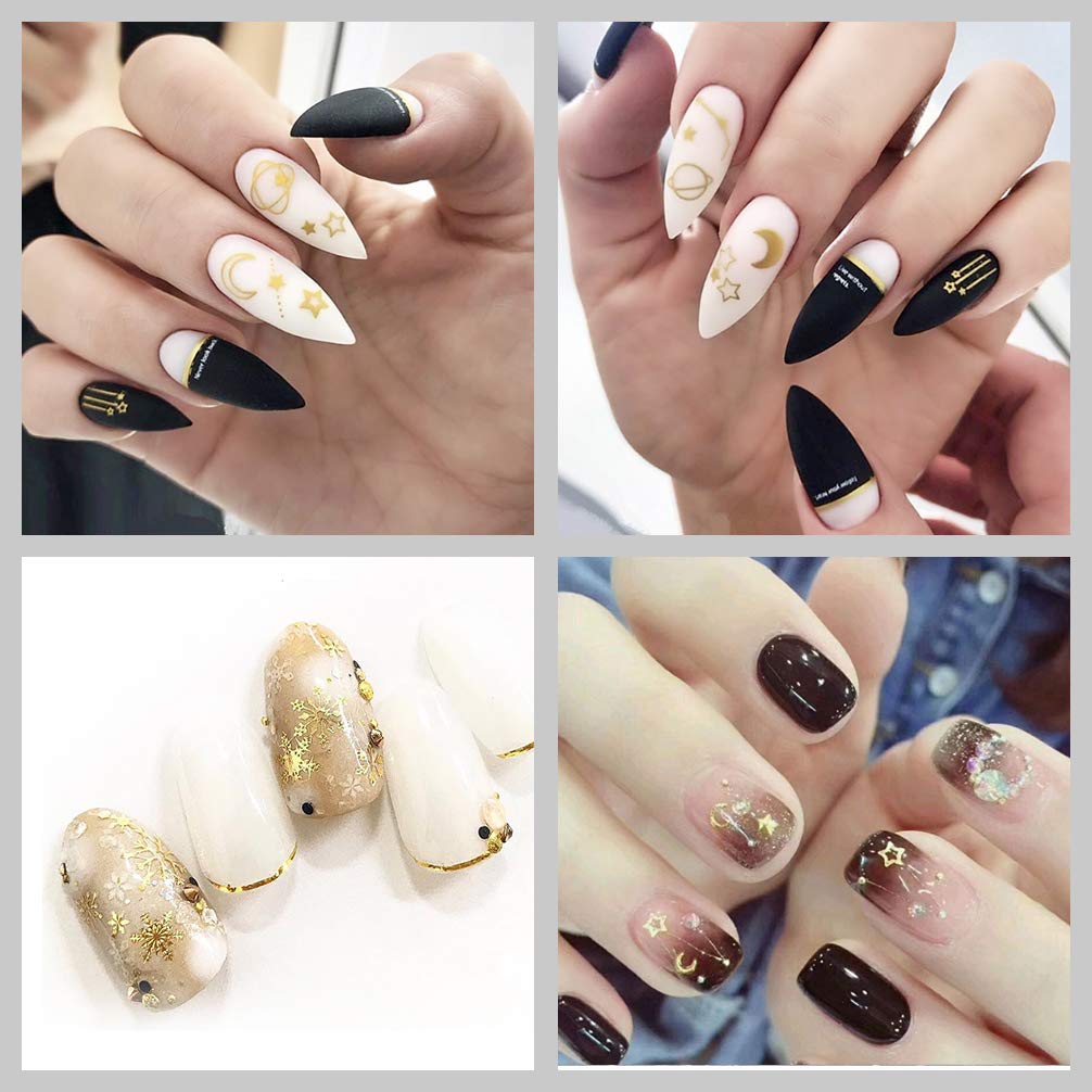 Jutao Nail Art Stickers for Women/Kids Big 3D Gold Flower Self-adhesive Nail Decals Sets of 6 (Golden)