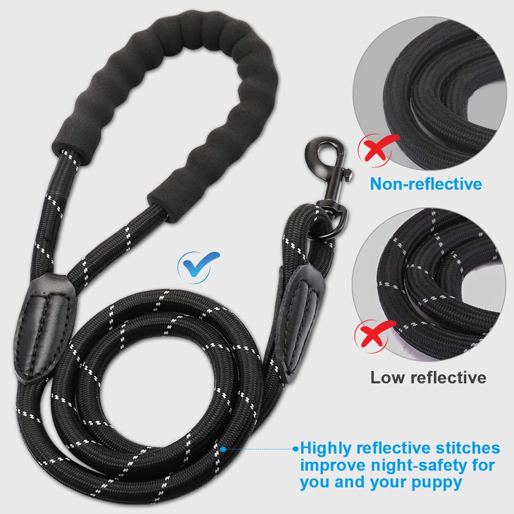 Keenstone Heavy Duty Dog Leash, 4 FT Long Nylon Tape Dog Walking Leash with Comfortable Padded Handle and Highly Reflective Threads for Medium and Large Dogs, Dog Waste Dispenser and Bags Included