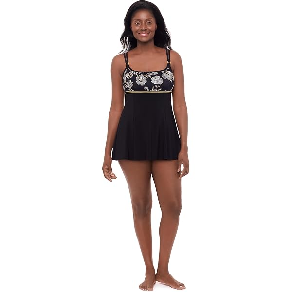 empire waist swim dresses Plus Size Ditsy Floral Ruched A Line Empire Waist Swim Dress Women's Swimwear Mediumblue Beach Bodycon Heart neckline Swimsuits Bathing Suits 30/6X