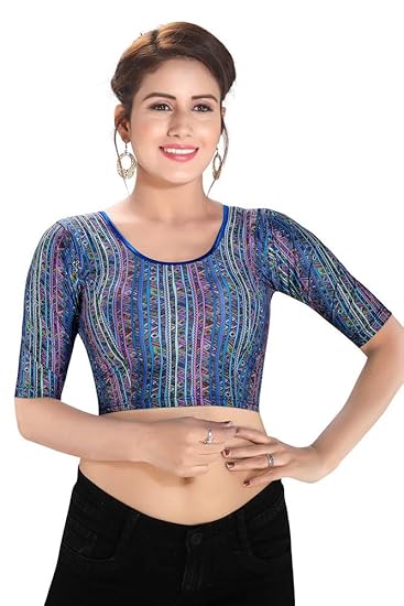 Women's Nylon Lycra Non-Padded Stretchable Elbow Sleeves Saree Blouse (A-60)