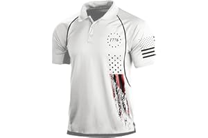 GENERIC Men's Patriotic Polo Shirts 1776 Independence Day American Flag Printed Graphic Tee Shirts 4th of July Distressed T-Shirt