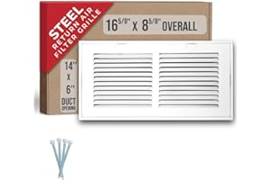Fits 14x6 Duct Opening | Steel Return Air Filter Grille by Handua [Removable Door] for 1-inch Filters | Vent Cover Grill | White | HVAC Cold Air Intake Grille | Out Dim: 16 5/8"W X 8 5/8"H