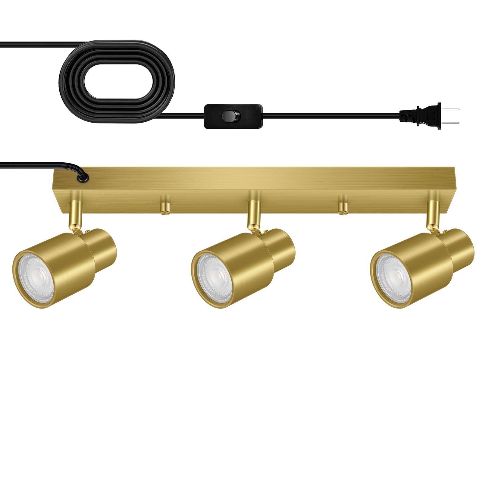 Photo 1 of Plug-in Track Lighting LED, Track Light Fixtures Ceiling Kit, 15.7" Gold 3 Way Wall Lights for Kitchen, Plug in Ceiling Light with 14.8ft Power Cord,Rotatable Spotlight for Hallway(GU10 Base,No Bulb)