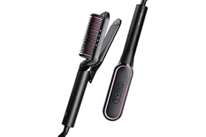 TYMO Flat Iron Hair Straightener Brush 2 in 1, 200M Ions Hair Straighteners for Women, Ceramic Dual Voltage Straightening Hot Comb for Anti-Frizz Straights, Waves, Curls, 3X Less Heat Damage, Black