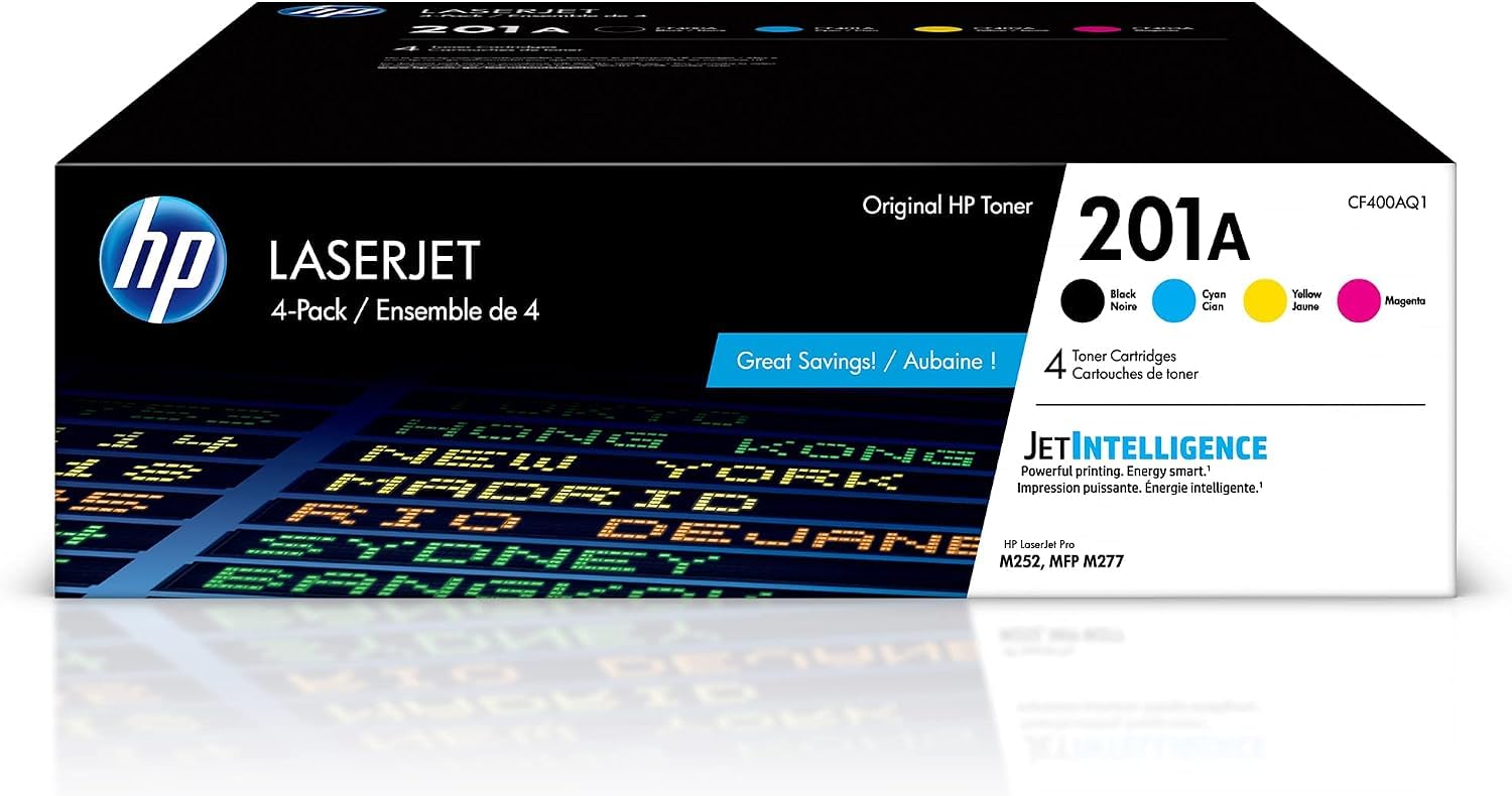 HP 201A Black, Cyan, Magenta, Yellow Toner Cartridges Printers (4-Pack) | Works with Color LaserJet Pro M252; Color LaserJet Pro MFP M277 Series | CF400AQ1