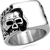 Hoyazvet Cool Retro Skull Rings 316L Stainless Steel/18K Gold/Black Gothic Skull Band Rings Faith Jewelry for Men Women, Size7-14 with Gift Box