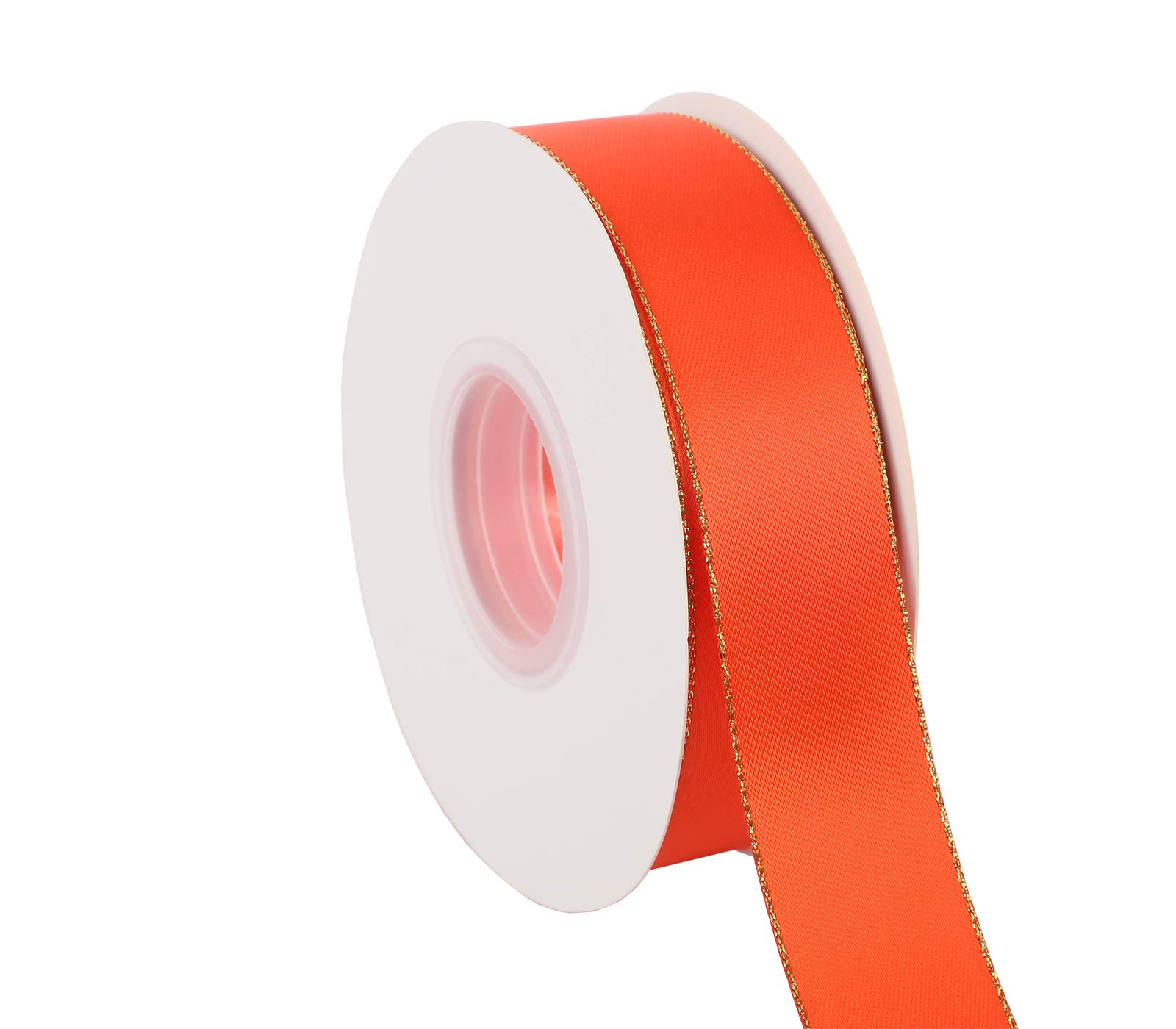 ITIsparkle 25mm Width Double Faced Satin Ribbon 22 Meters with Gold Edges, 25mm X 25M - Autumn Orange