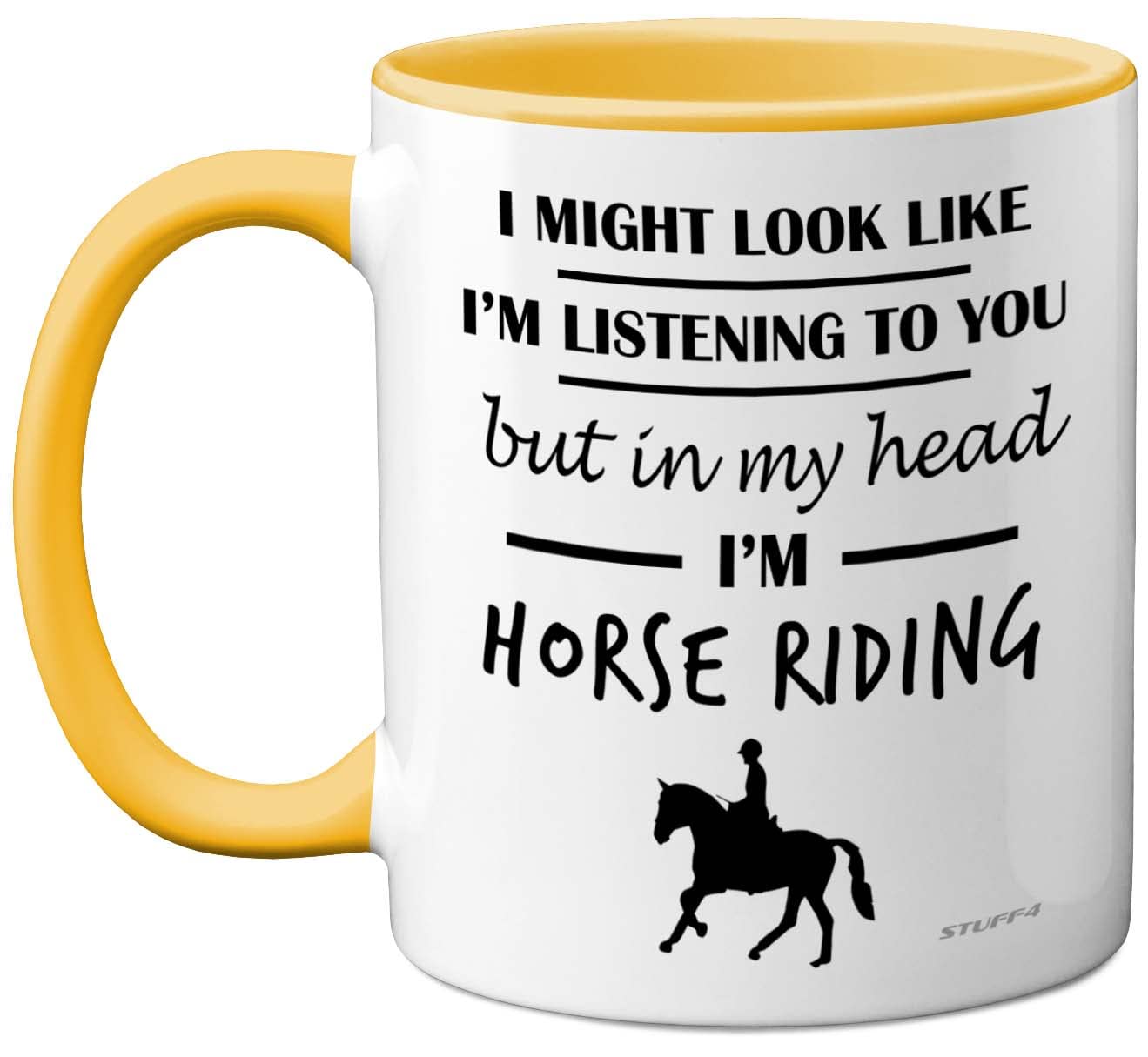 Stuff4 Horse Gifts for Women Men - in My Head I'm Horse Riding - Riding Gifts for Lovers, Mugs Girls, Rider 11oz Ceramic Dishwasher Safe Yellow Handle Mugs Cup