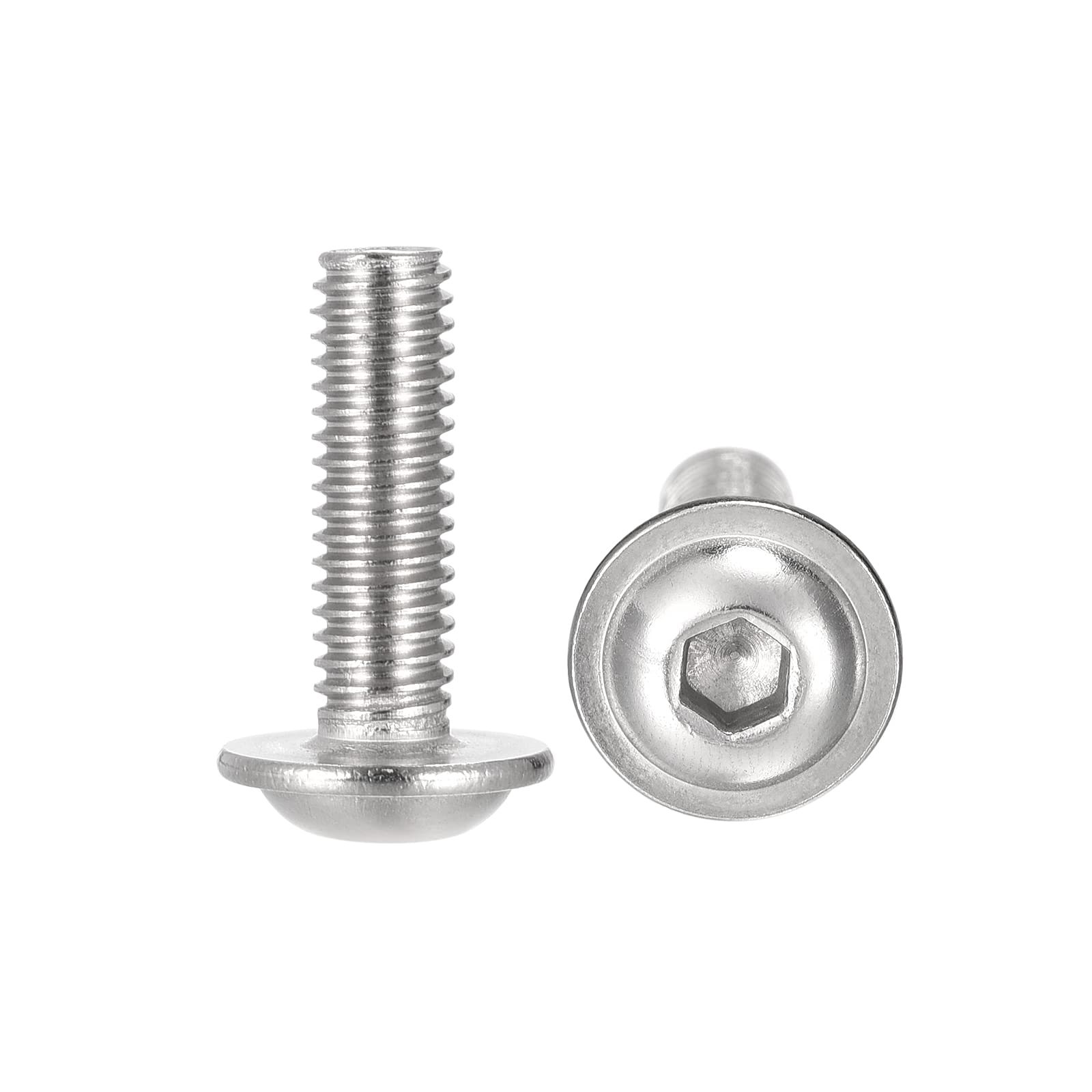 sourcing map Flanged Button Head Socket Cap Screws, M6*20mm Hex Socket Drive Screw, 304 Stainless Steel Fasteners Bolts, Fully Threaded Machine Screw 50Pcs