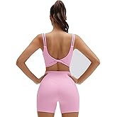 SUUKSESS Womens Workout Set Fitness Yoga Pilates Crop Tank Twist Back Cami High Waisted Tummy Control Bike Short