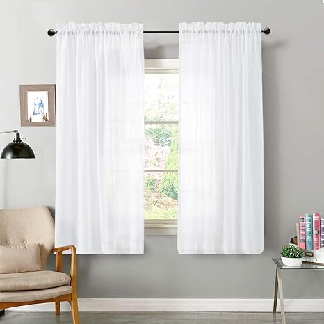 Amazon Com Vangao Linen Textrued Sheer Curtains For Living Room 63 Inches Length Semi Sheer For Bedroom Light Filtering Voile Rod Pocket Drapes 1 Pair White Home Kitchen
