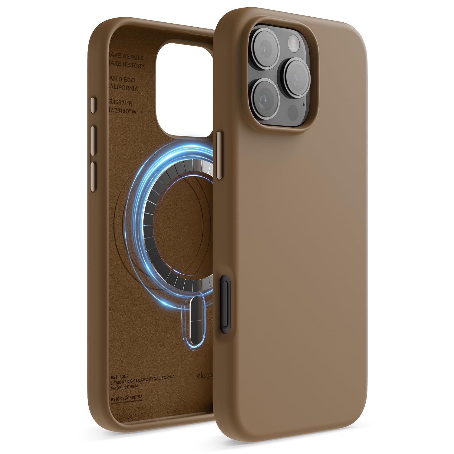 elago Magnetic Silicone Case Compatible with iPhone 16 Pro Max Case 6.9 Inch Compatible with All MagSafe Accessories - Built-in Magnets, Soft Grip Silicone, Shockproof (Brown)