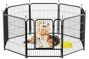 PawGiant Dog Fence Playpen 24”/32”/40” Indoor Outdoor for Small/Medium/Large Dogs, Metal Pet Puppy Cat Exercise Fencing Gate Crate Cage Outside RV, Camping, Yard, Garden