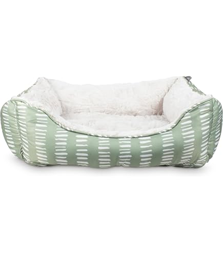 Fringe Studio Dog Bed Fringe Studio Painted Dash Cool Olive Medium Rectangular Cuddler Pet Bed 25" X 21"- Poly Filled With Faux Fur Interior - Machine Washable Dog Donut Bed