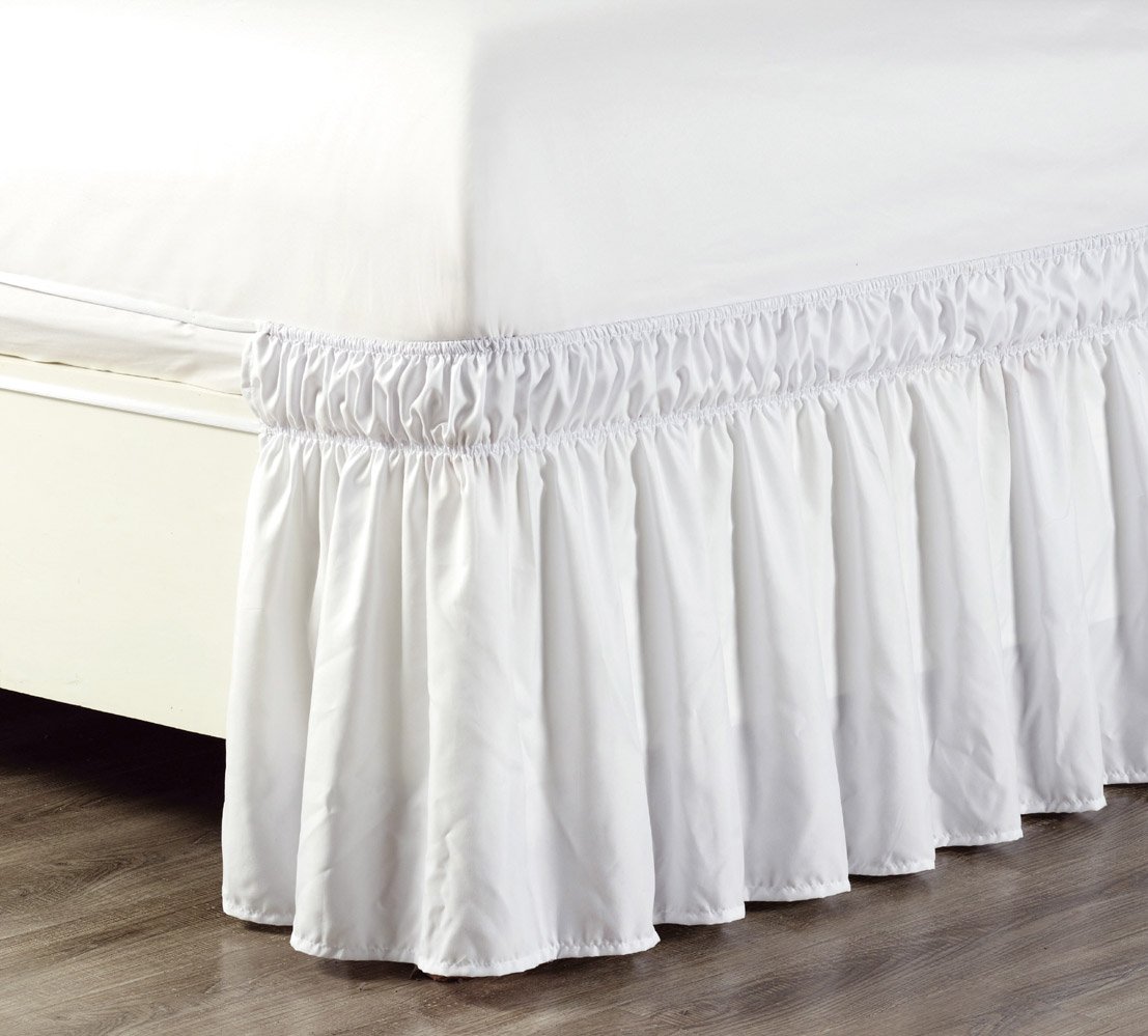 Wrap Around 21" inch long fall WHITE Ruffled Elastic Solid Bed Skirt Fits all... 730699508333 eBay