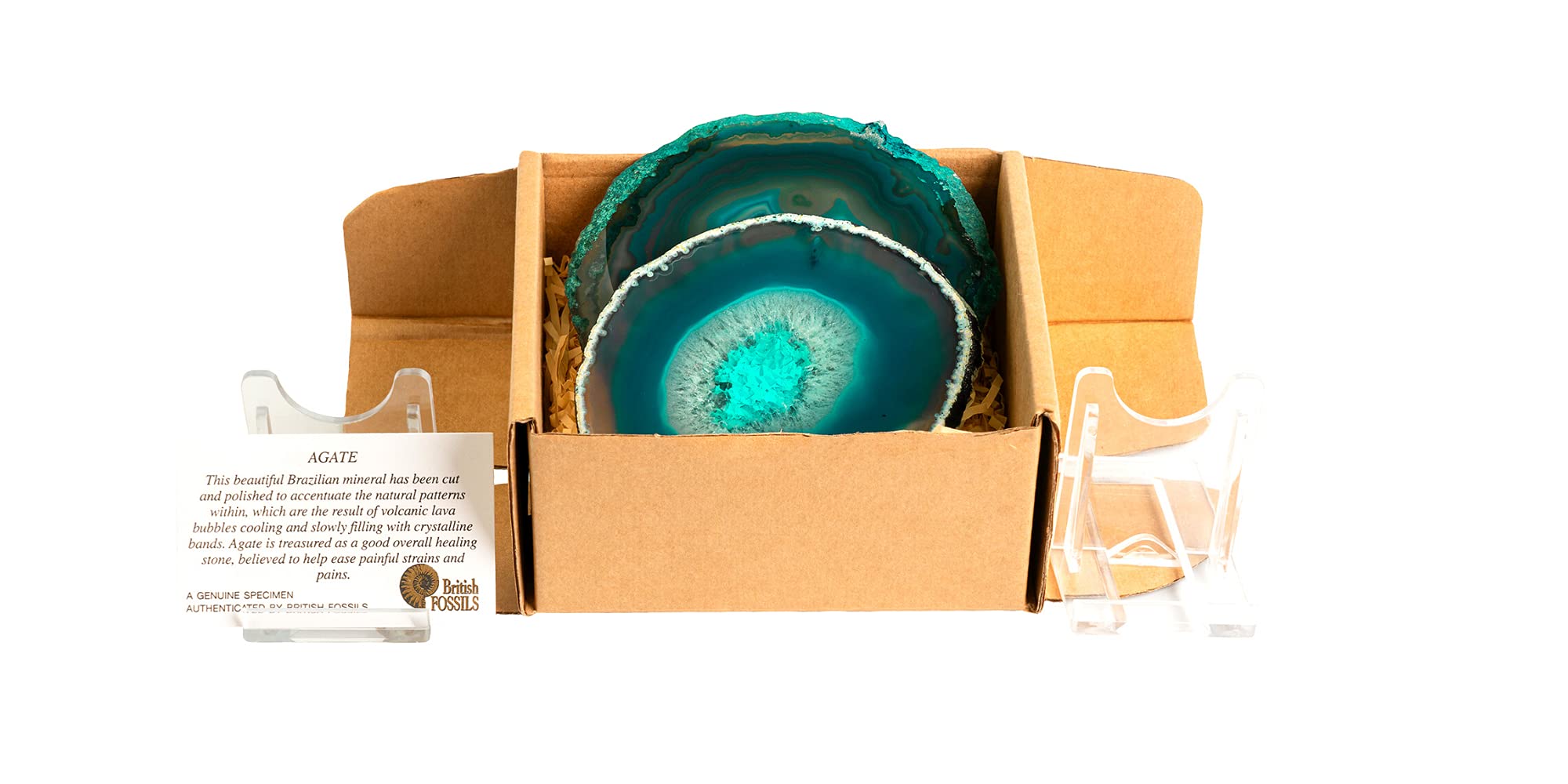 Genuine Teal Agate Coaster Pair - Gift Boxed