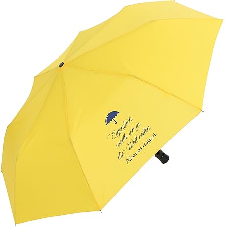 Mini Taschenschirm stabil Auf-Automatik bedruckt 'Eigentlich wollte ich …' - gelb