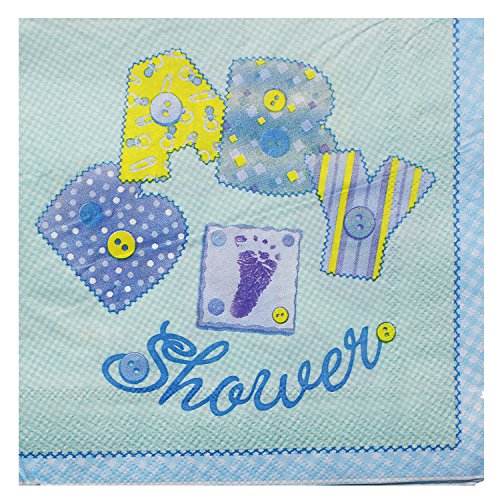 Gold Glittery Letters OH BABY With Heart Banner + Oh Baby Beverage Napkins + Oh Baby Tablecloth Table Cover for Boy and Girl Baby Shower (Blue)