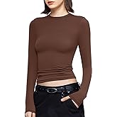 PUMIEY Women's Long Sleeve T Shirts Crew Neck Slim Fit Tops Sexy Basic Tee Smoke Cloud Pro Collection