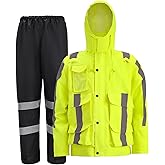 Oumurs 300D Reflective Hi Vis Rain Jacket Safety Rain Suits for Men & Women Class 3 High Visibility Waterproof Rain Jacket